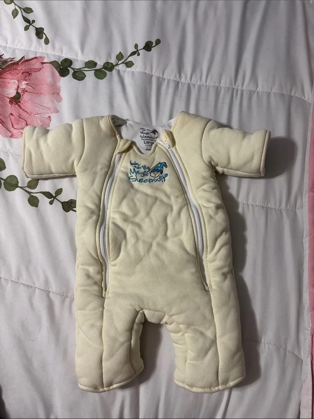 Baby Merlin's Magic Sleepsuit Cream Pajamas gently used Large 6-9 months